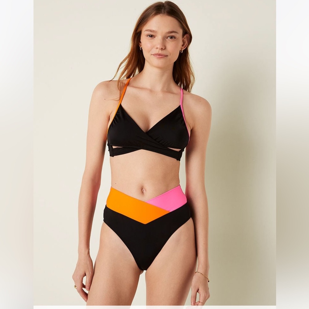 Victoria Secret PINK color block bikini NWT XL top, L bottom